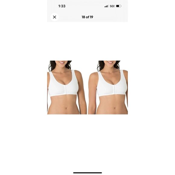 Fruit of the Loom 2 Pack 38 Women Soft Front Closure Cotton Bra NEW Pink White - Picture 9 of 15